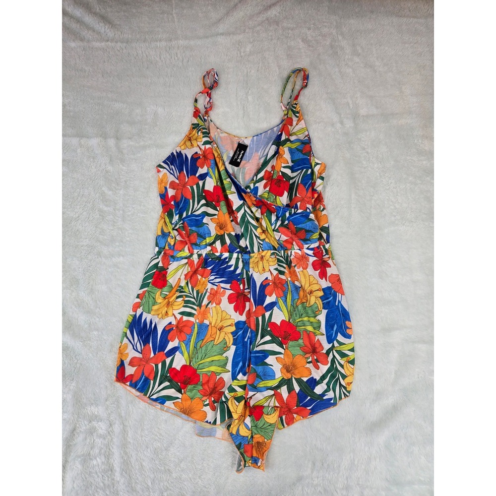 Hurley Womens Tropical Floral Surplice Romper Multicolor Spaghetti Strap Medium